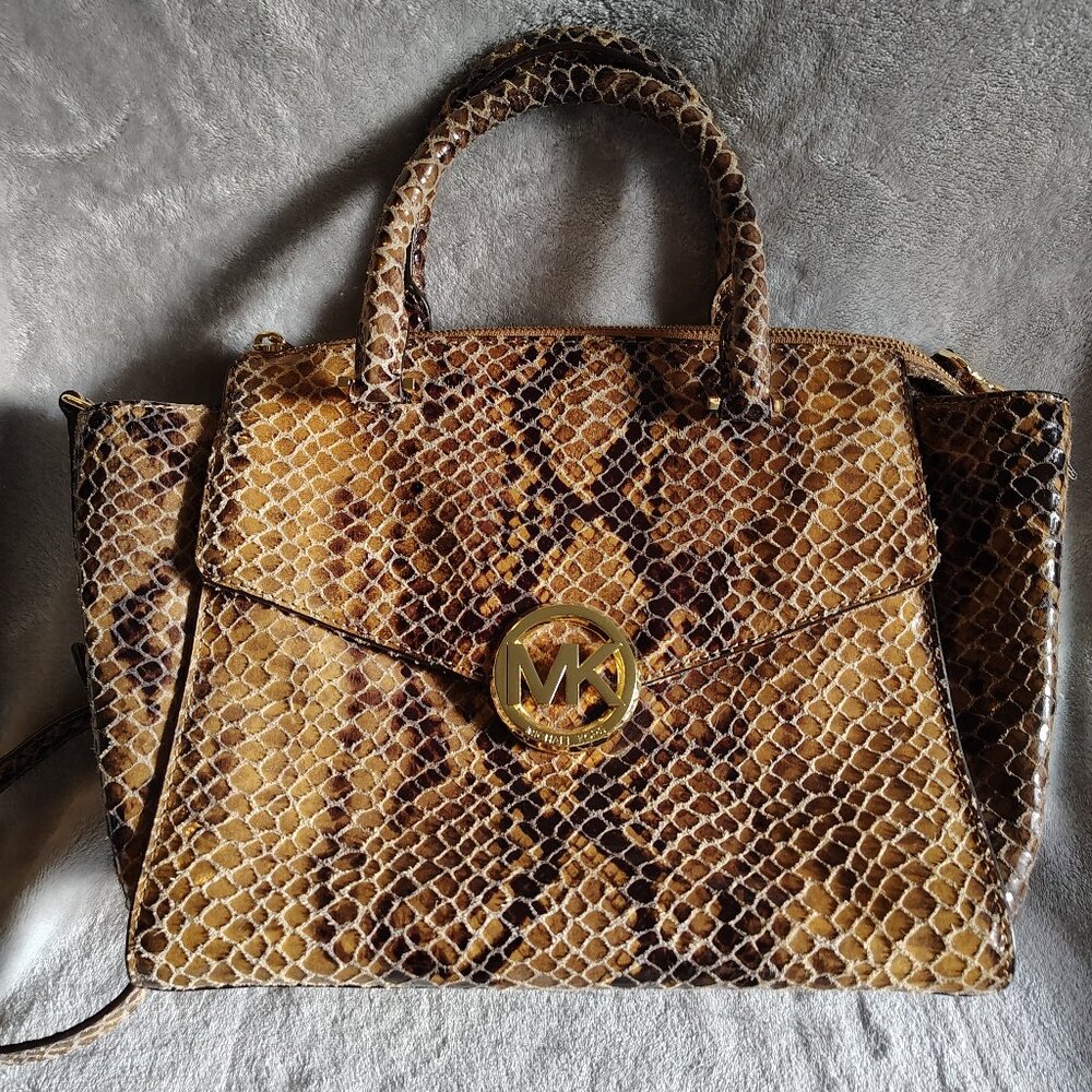 Michael Kors Bag Faux Reptile Skin Satchel Large Snake Leather Purse Tote